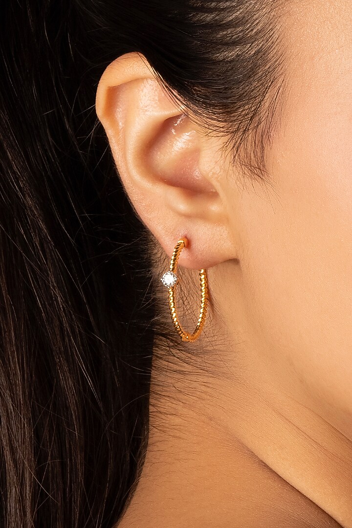 Gold Plated Lab-Grown Solitaire Diamond Hoop Earrings by Lukson at Pernia's Pop Up Shop