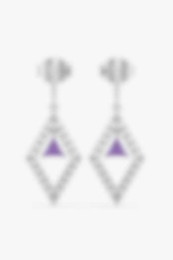 Silver Finish Amethyst Gemstone & Diamond Drop Earrings In Sterling Silver by Lukson at Pernia's Pop Up Shop