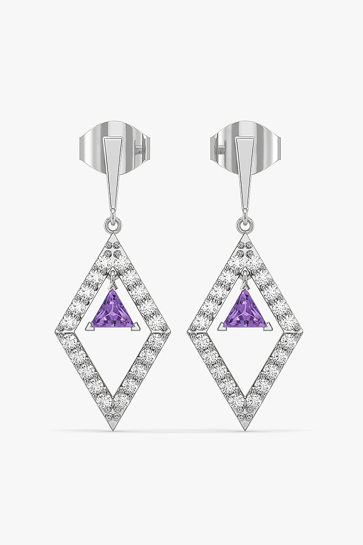 Silver Finish Amethyst Gemstone & Diamond Drop Earrings In Sterling Silver by Lukson at Pernia's Pop Up Shop