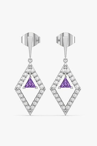 Silver Finish Amethyst Gemstone & Diamond Drop Earrings In Sterling Silver by Lukson