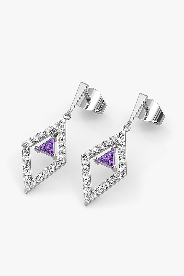 Silver Finish Amethyst Gemstone & Diamond Drop Earrings In Sterling Silver by Lukson at Pernia's Pop Up Shop