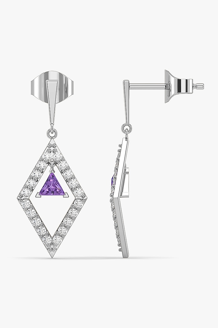 Silver Finish Amethyst Gemstone & Diamond Drop Earrings In Sterling Silver by Lukson at Pernia's Pop Up Shop