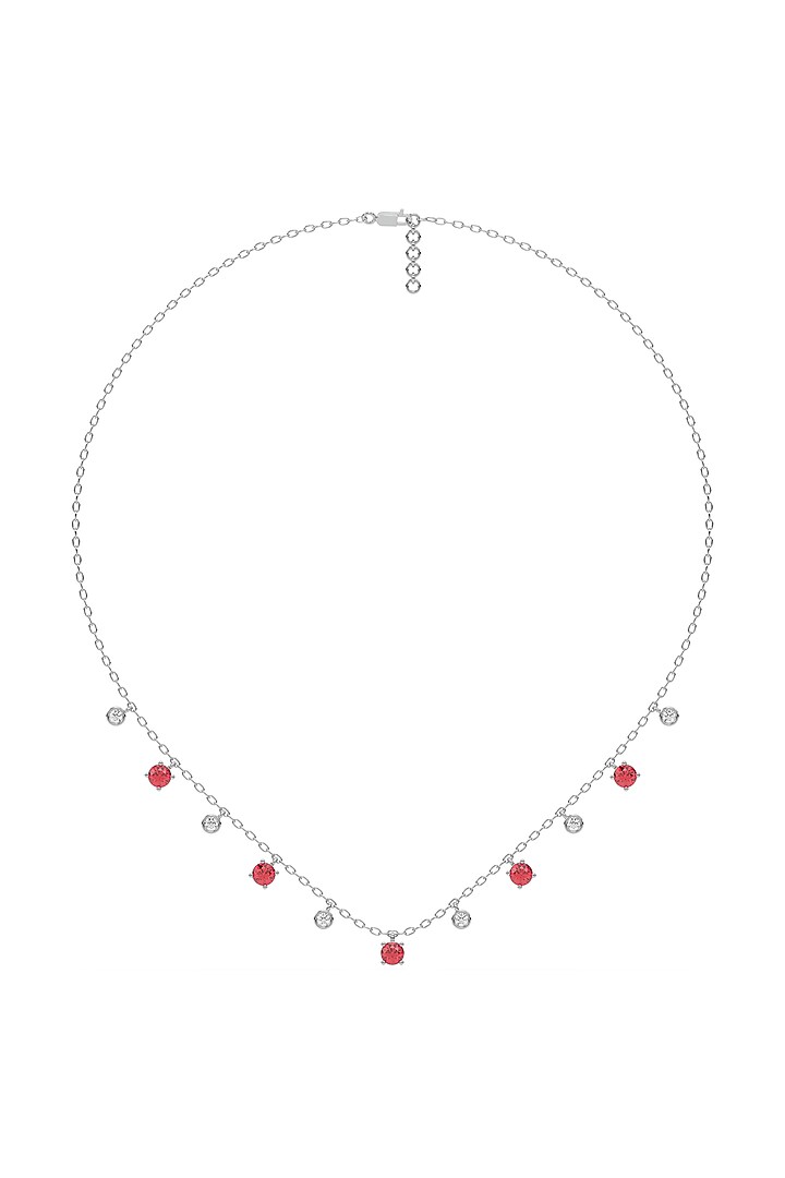 Silver Finish Ruby Stone & Diamond Necklace In Sterling Silver by Lukson at Pernia's Pop Up Shop