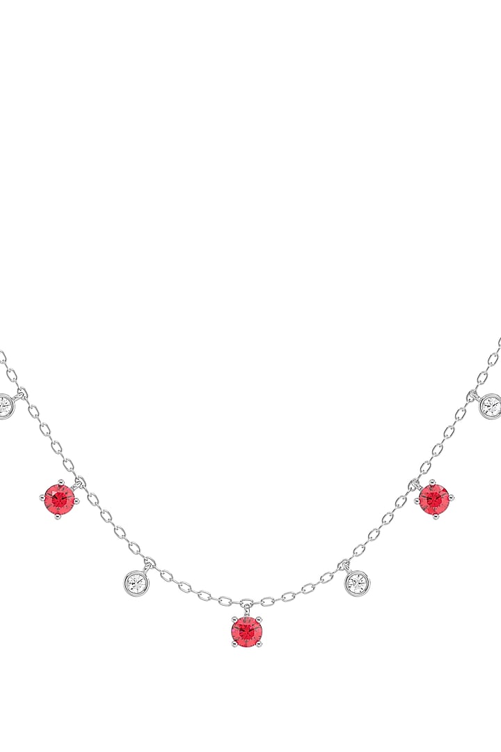 Silver Finish Ruby Stone & Diamond Necklace In Sterling Silver by Lukson at Pernia's Pop Up Shop