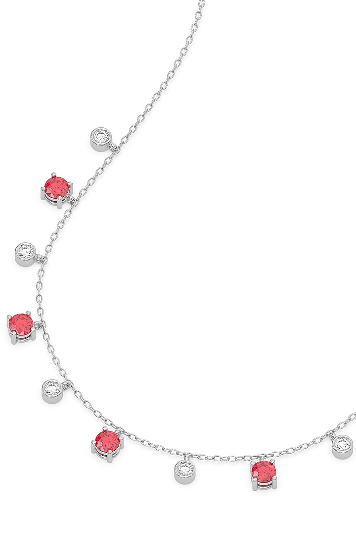 Silver Finish Ruby Stone & Diamond Necklace In Sterling Silver by Lukson at Pernia's Pop Up Shop
