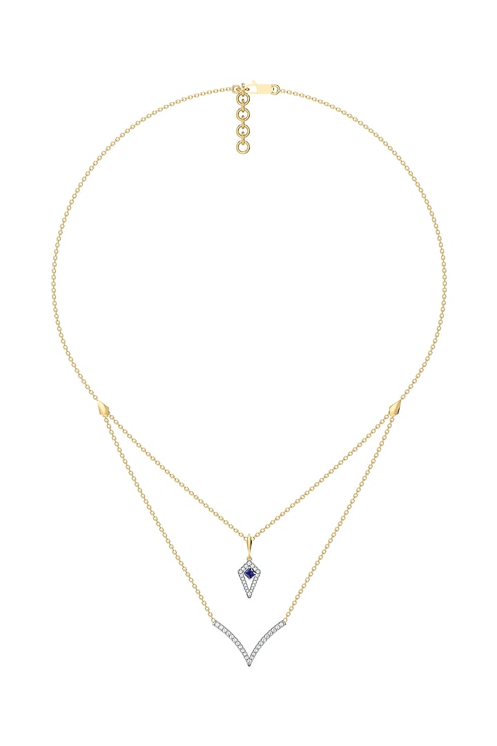 Gold Finish Lab-Grown Diamond Layered V Necklace by Lukson at Pernia's Pop Up Shop