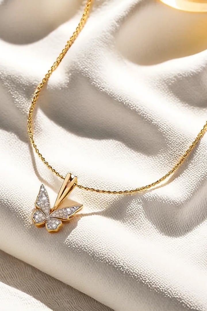 Gold Plated Diamond Butterfly Pendant Necklace by Lukson at Pernia's Pop Up Shop