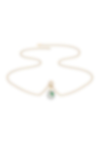 Gold Plated Diamond & Emerald Stone Pendant Necklace by Lukson at Pernia's Pop Up Shop