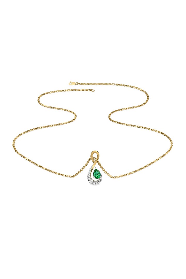 Gold Plated Diamond & Emerald Stone Pendant Necklace by Lukson at Pernia's Pop Up Shop
