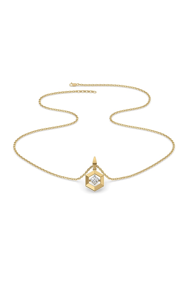 Gold Plated Solitaire Diamond Hexa Pendant Necklace by Lukson at Pernia's Pop Up Shop