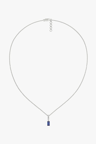 Silver Finish Sapphire & Diamond Necklace In Sterling Silver by Lukson