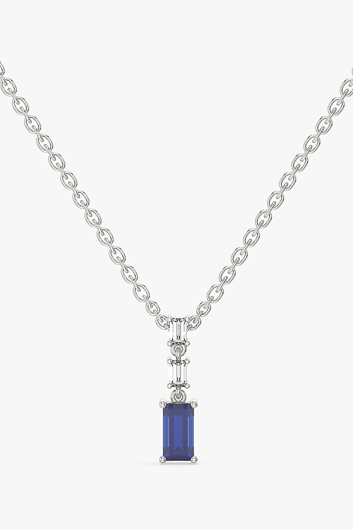 Silver Finish Sapphire & Diamond Necklace In Sterling Silver by Lukson at Pernia's Pop Up Shop