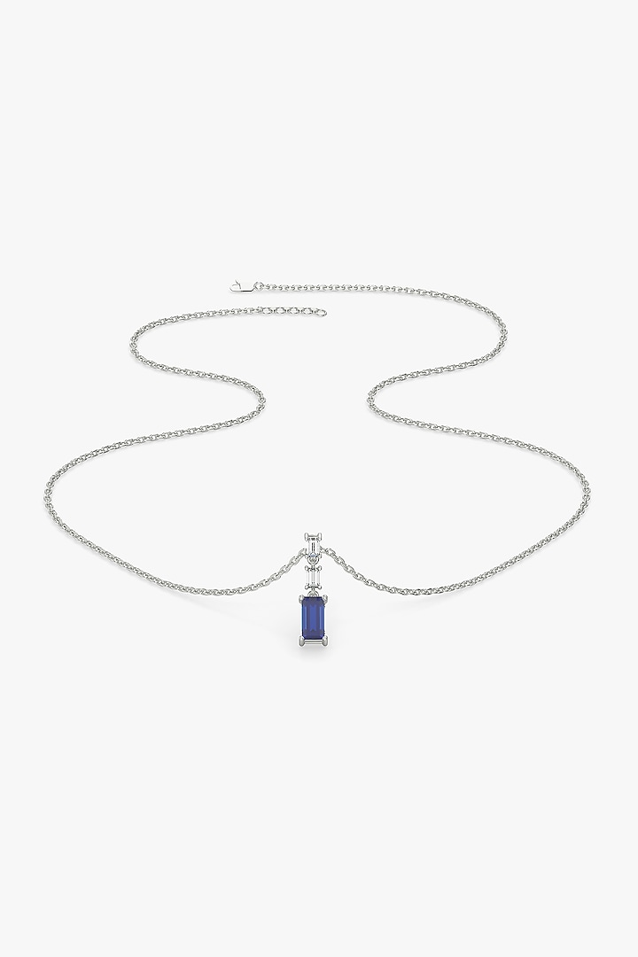 Silver Finish Sapphire & Diamond Necklace In Sterling Silver by Lukson at Pernia's Pop Up Shop