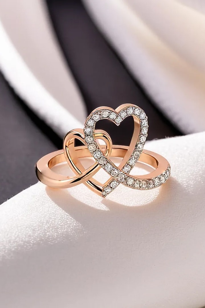 Rose Gold Plated Lab-Grown Diamond Heart Entwined Ring by Lukson at Pernia's Pop Up Shop