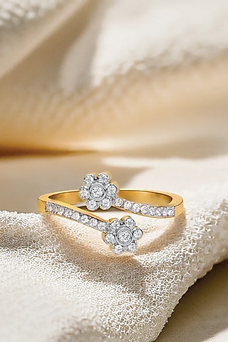 Gold Plated Lab-Grown Diamond Floral Open-Top Ring by Lukson