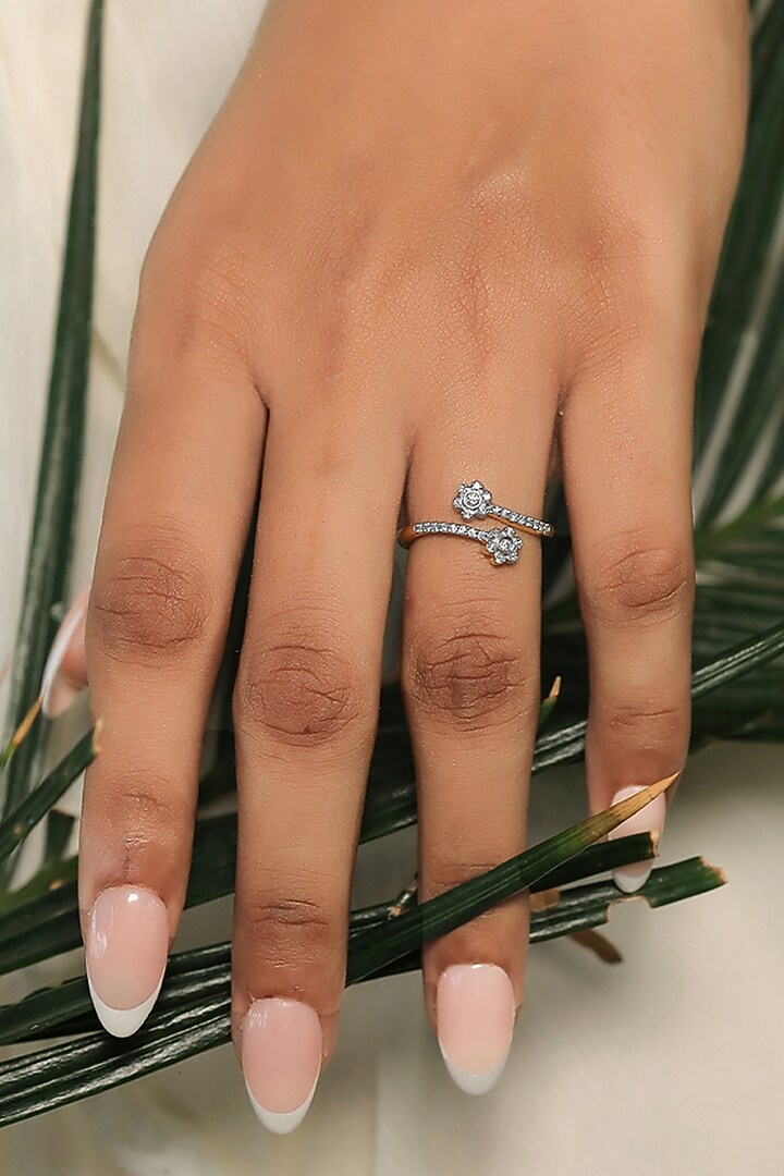 Gold Plated Lab-Grown Diamond Floral Open-Top Ring by Lukson at Pernia's Pop Up Shop