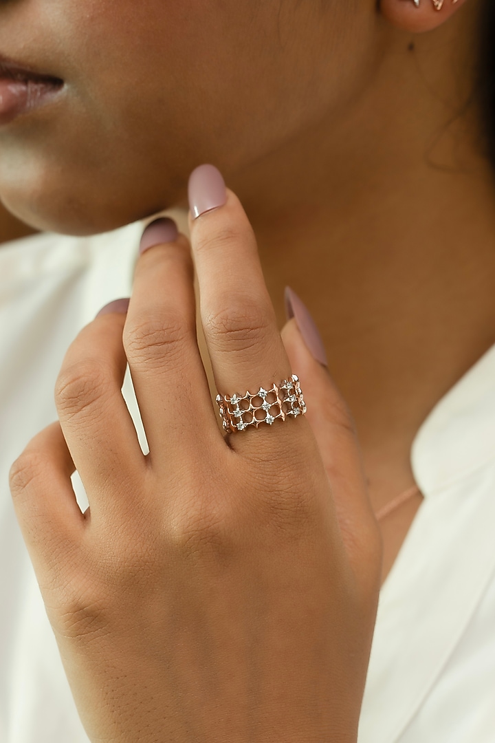 Rose Gold Plated Lab-Grown Diamond Cosmic Band Ring by Lukson at Pernia's Pop Up Shop