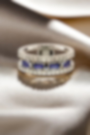 White Finish Diamond & Sapphire Stone Ring In Sterling Silver by Lukson at Pernia's Pop Up Shop