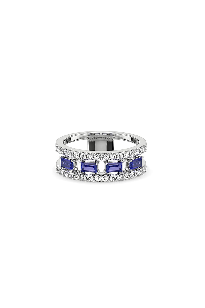 White Finish Diamond & Sapphire Stone Ring In Sterling Silver by Lukson at Pernia's Pop Up Shop