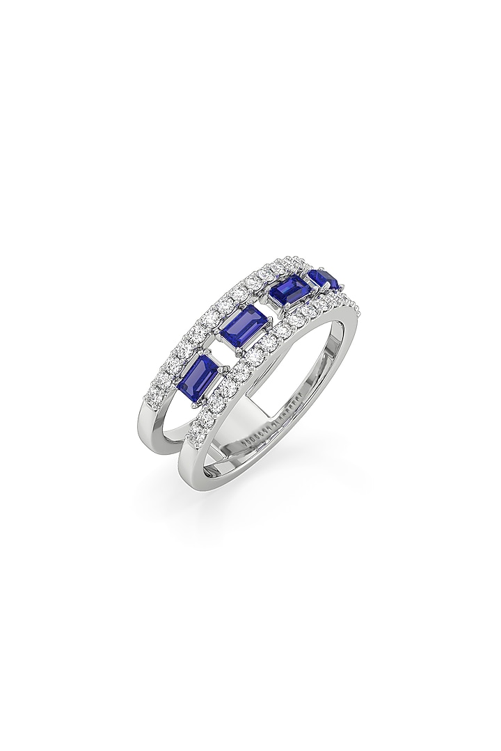 White Finish Diamond & Sapphire Stone Ring In Sterling Silver by Lukson at Pernia's Pop Up Shop