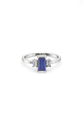 White Finish Baguette Diamond Ring In Sterling Silver by Lukson
