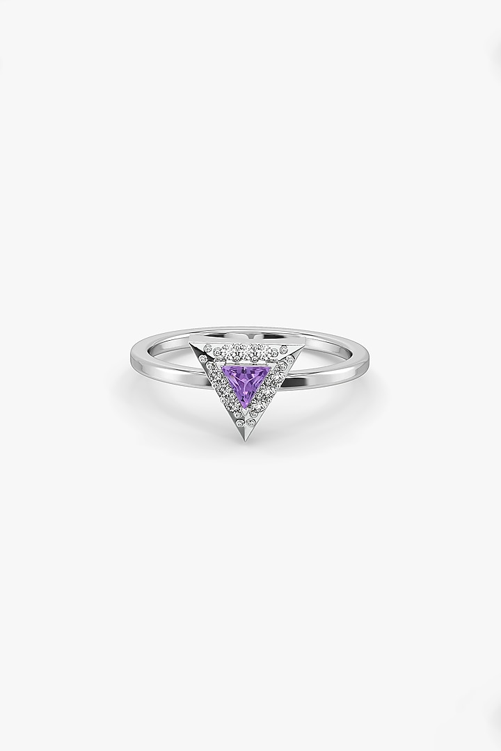 White Finish Diamond & Amethyst Stone Ring In Sterling Silver by Lukson at Pernia's Pop Up Shop