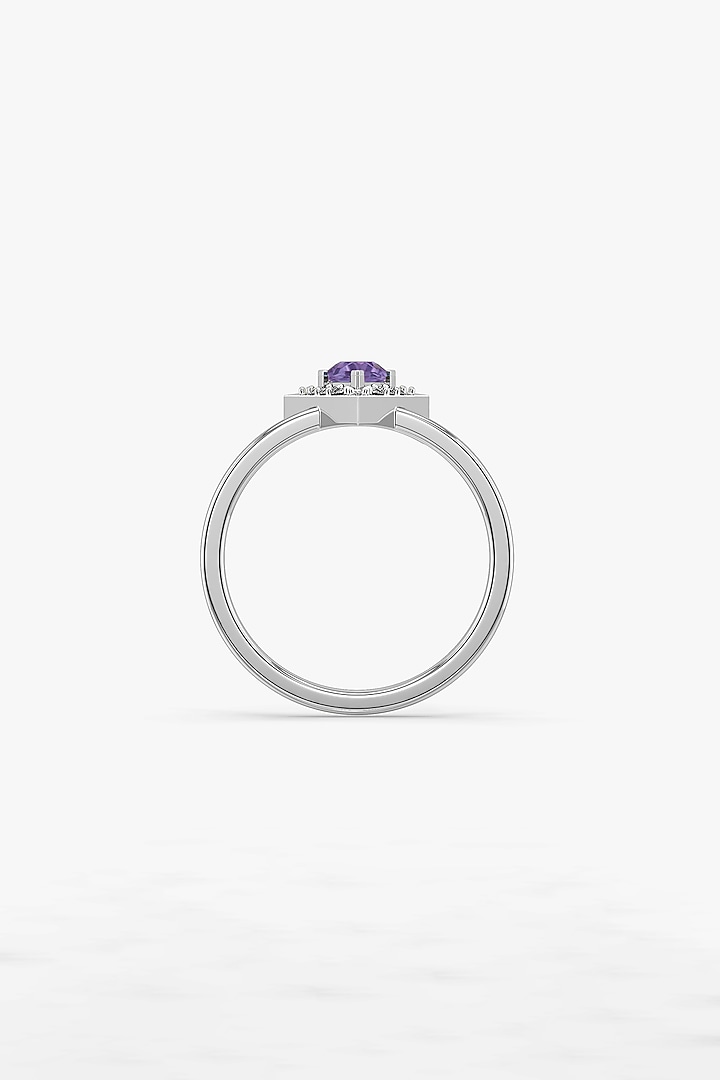 White Finish Diamond & Amethyst Stone Ring In Sterling Silver by Lukson at Pernia's Pop Up Shop
