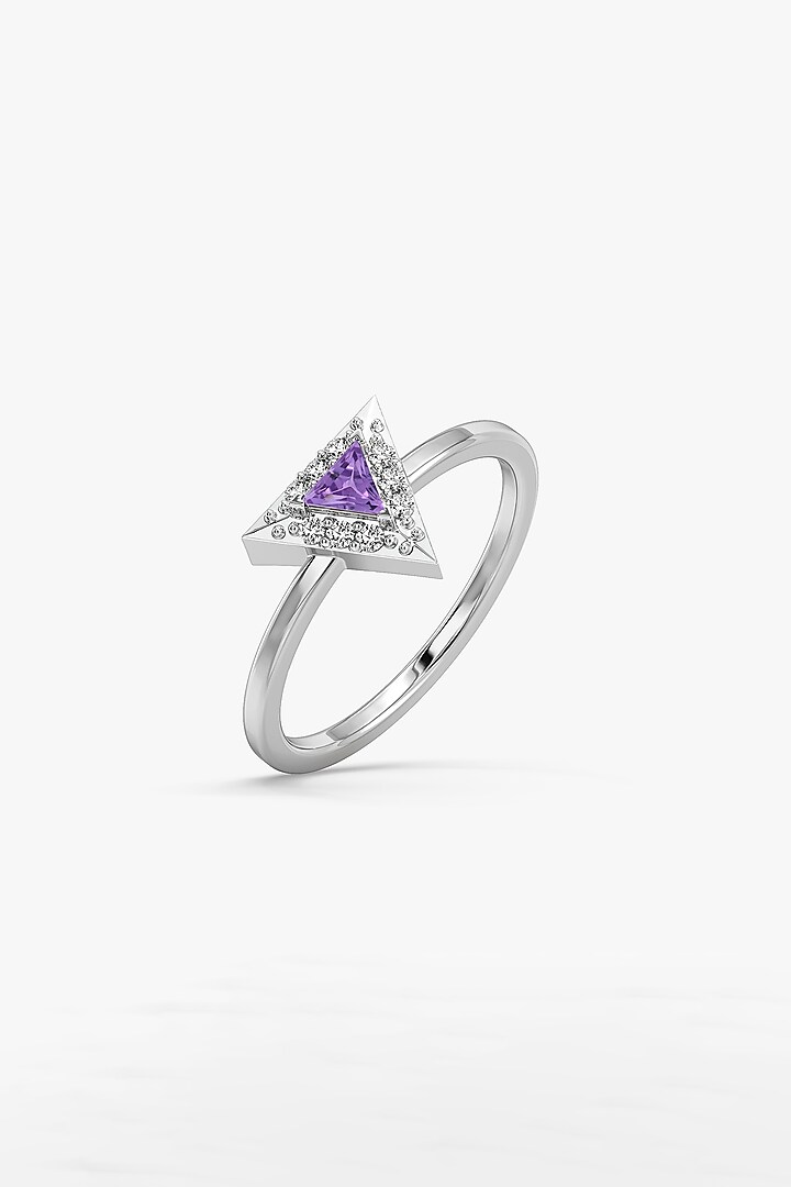 White Finish Diamond & Amethyst Stone Ring In Sterling Silver by Lukson at Pernia's Pop Up Shop