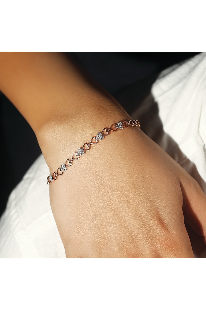 Rose Gold Plated Diamond Heartstring Tennis Bracelet by Lukson at Pernia's Pop Up Shop