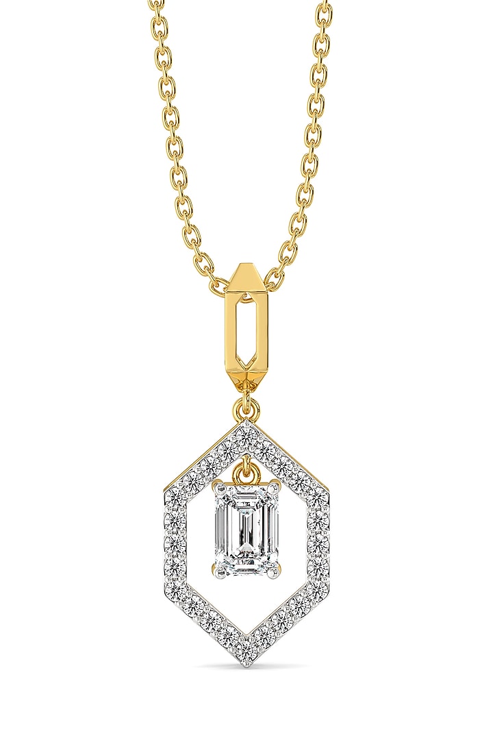 Gold Finish Emerald-Cut Diamond Pendant Necklace by Lukson at Pernia's Pop Up Shop