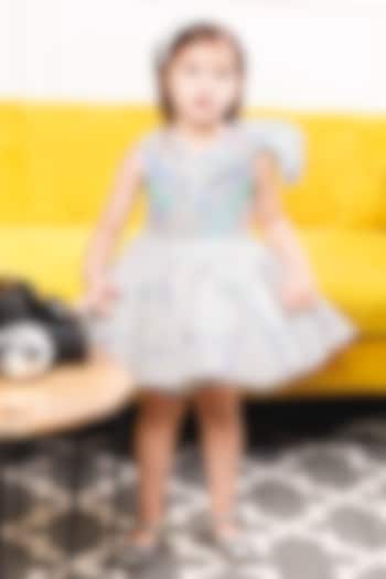 White Cotton & Mesh Hand Embroidered Dress For Girls by The Lush Affair at Pernia's Pop Up Shop