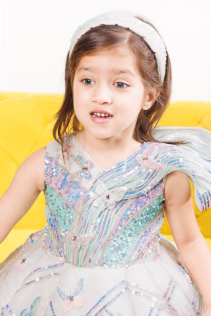 White Cotton & Mesh Hand Embroidered Dress For Girls by The Lush Affair at Pernia's Pop Up Shop