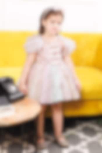 Pink Cotton & Mesh Sequin Embroidered Dress For Girls by The Lush Affair at Pernia's Pop Up Shop
