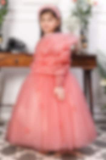 Pink Cotton Pearl Embroidered One-Shoulder Gown For Girls by The Lush Affair at Pernia's Pop Up Shop