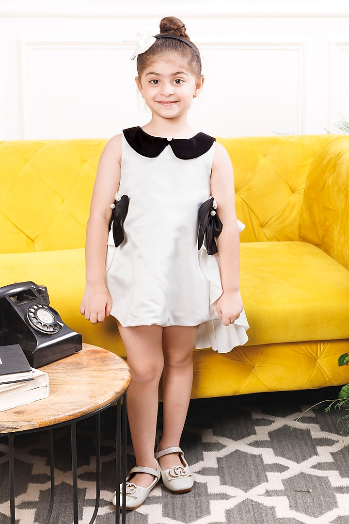 White Cotton Pearl Embellished High-Low Dress For Girls by The Lush Affair at Pernia's Pop Up Shop