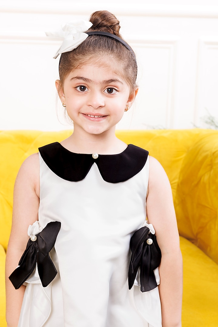 White Cotton Pearl Embellished High-Low Dress For Girls by The Lush Affair at Pernia's Pop Up Shop