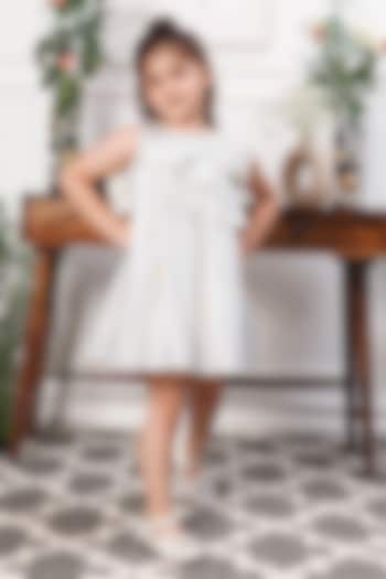 White Mesh & Satin Embellished Draped Dress For Girls by The Lush Affair at Pernia's Pop Up Shop