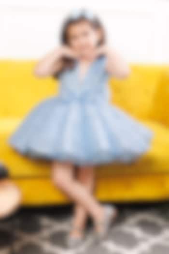 Blue Cotton Sequin & Pearl Embellished Paneled Dress For Girls by The Lush Affair at Pernia's Pop Up Shop