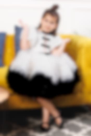 White & Black Cotton Ruffled Dress For Girls by The Lush Affair at Pernia's Pop Up Shop