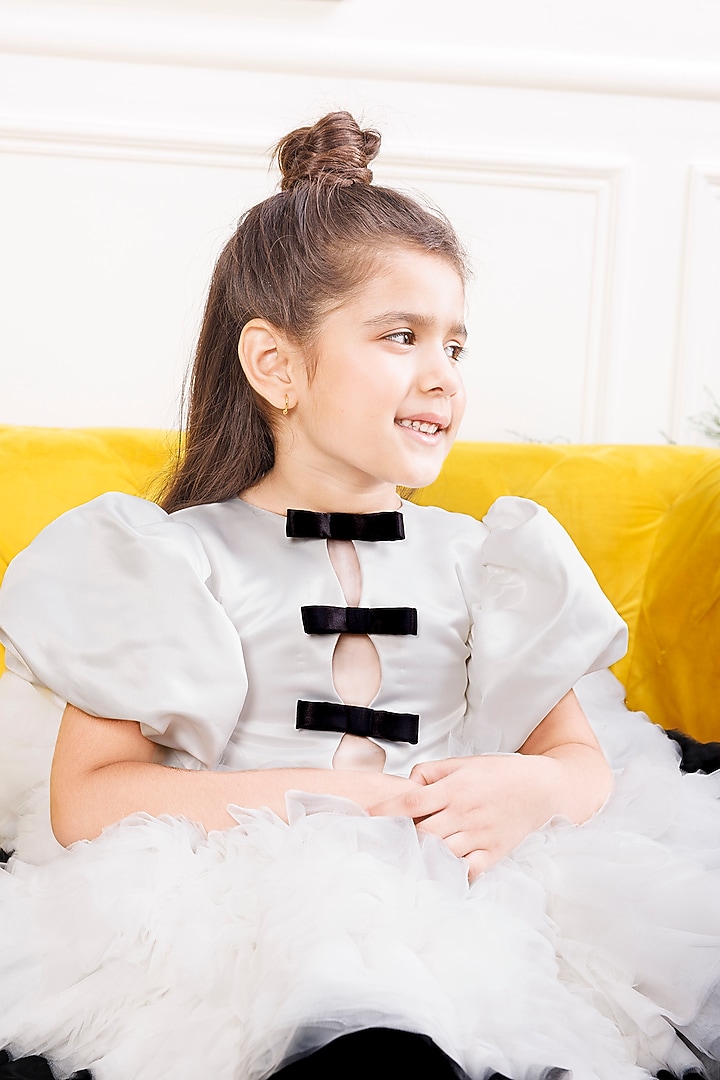 White & Black Cotton Ruffled Dress For Girls by The Lush Affair at Pernia's Pop Up Shop