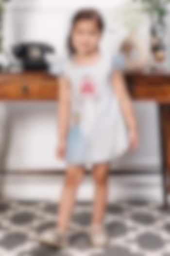 White Cotton & Mesh Embroidered A-Line Dress For Girls by The Lush Affair at Pernia's Pop Up Shop