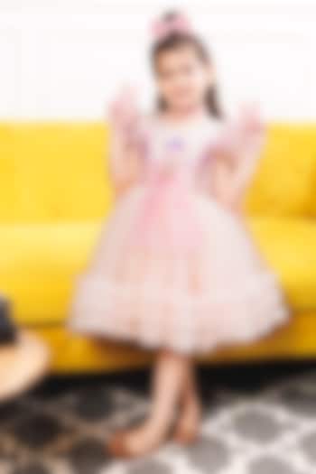 Soft Pink Mesh & Satin Hand Embroidered Dress For Girls by The Lush Affair at Pernia's Pop Up Shop