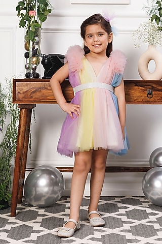 Pink Tulle Embellished Dress For Girls by The Lush Affair
