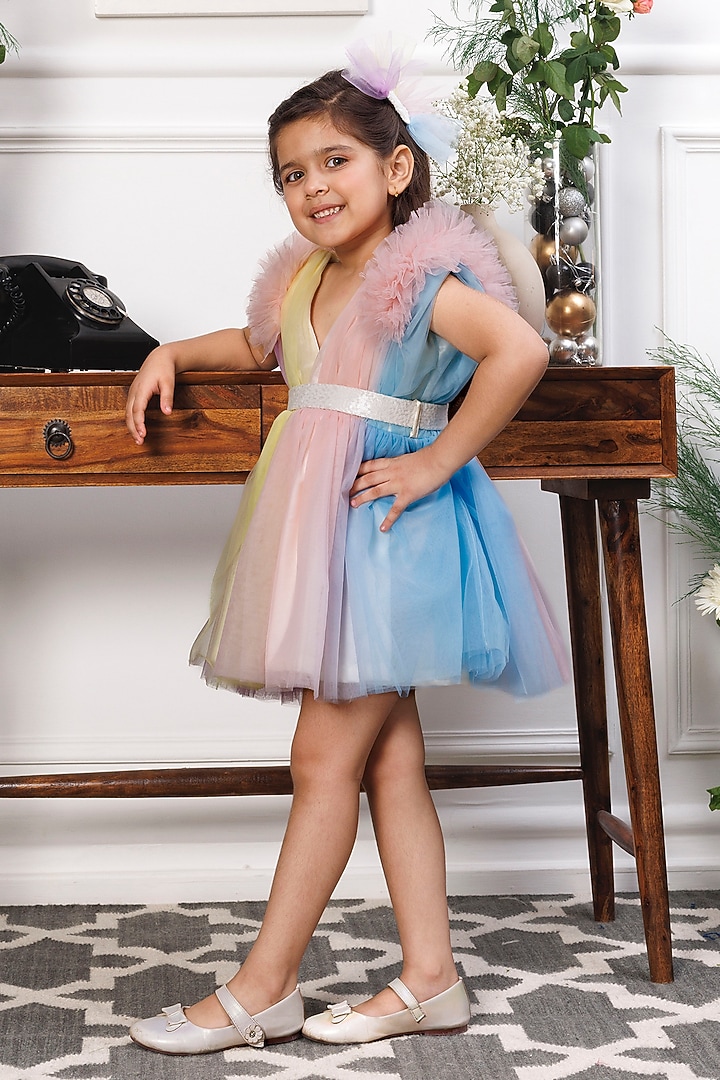 Pink Tulle Embellished Dress For Girls by The Lush Affair at Pernia's Pop Up Shop
