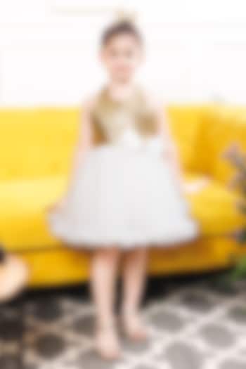 White Cotton & Mesh Sequin Embroidered Dress For Girls by The Lush Affair at Pernia's Pop Up Shop