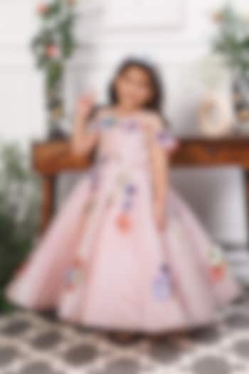 Pink Cotton & Satin Floral Embroidered Dress For Girls by The Lush Affair at Pernia's Pop Up Shop