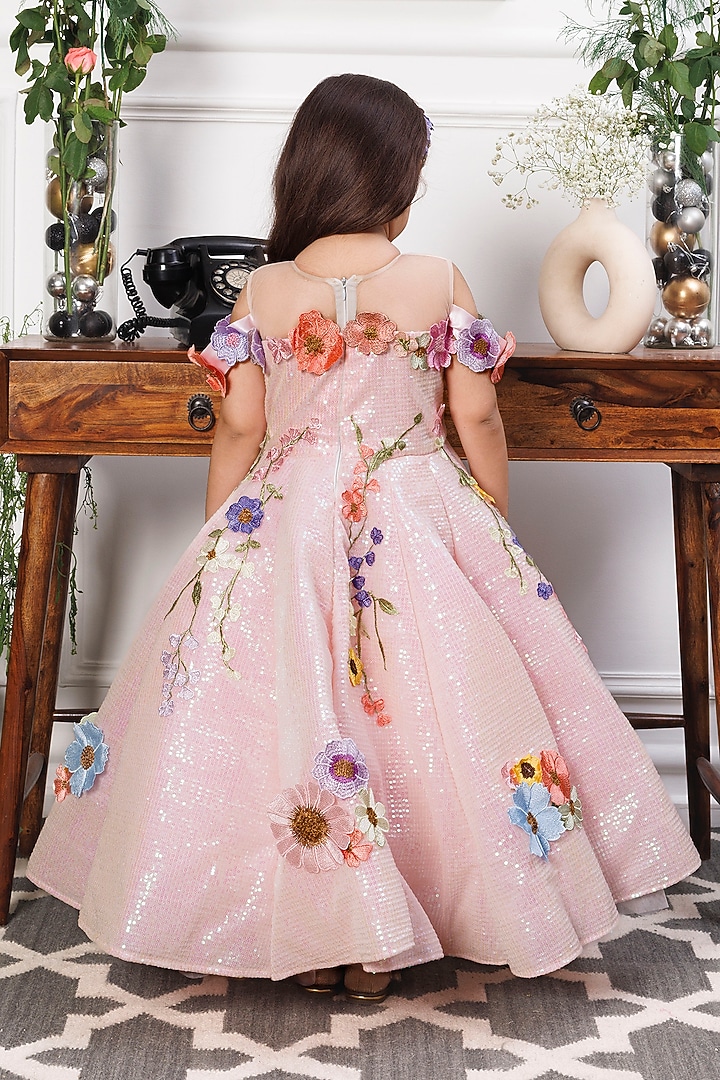 Pink Cotton & Satin Floral Embroidered Dress For Girls by The Lush Affair at Pernia's Pop Up Shop
