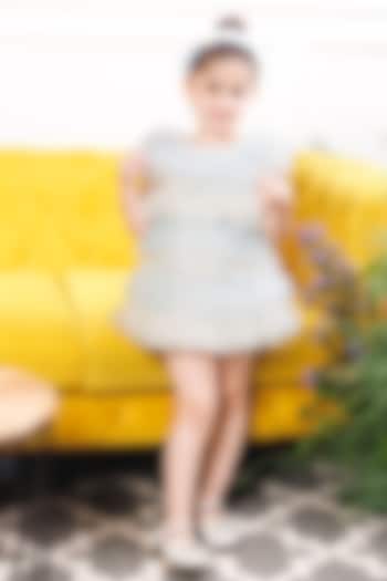 Blue Mesh & Satin Ruffled Dress For Girls by The Lush Affair at Pernia's Pop Up Shop