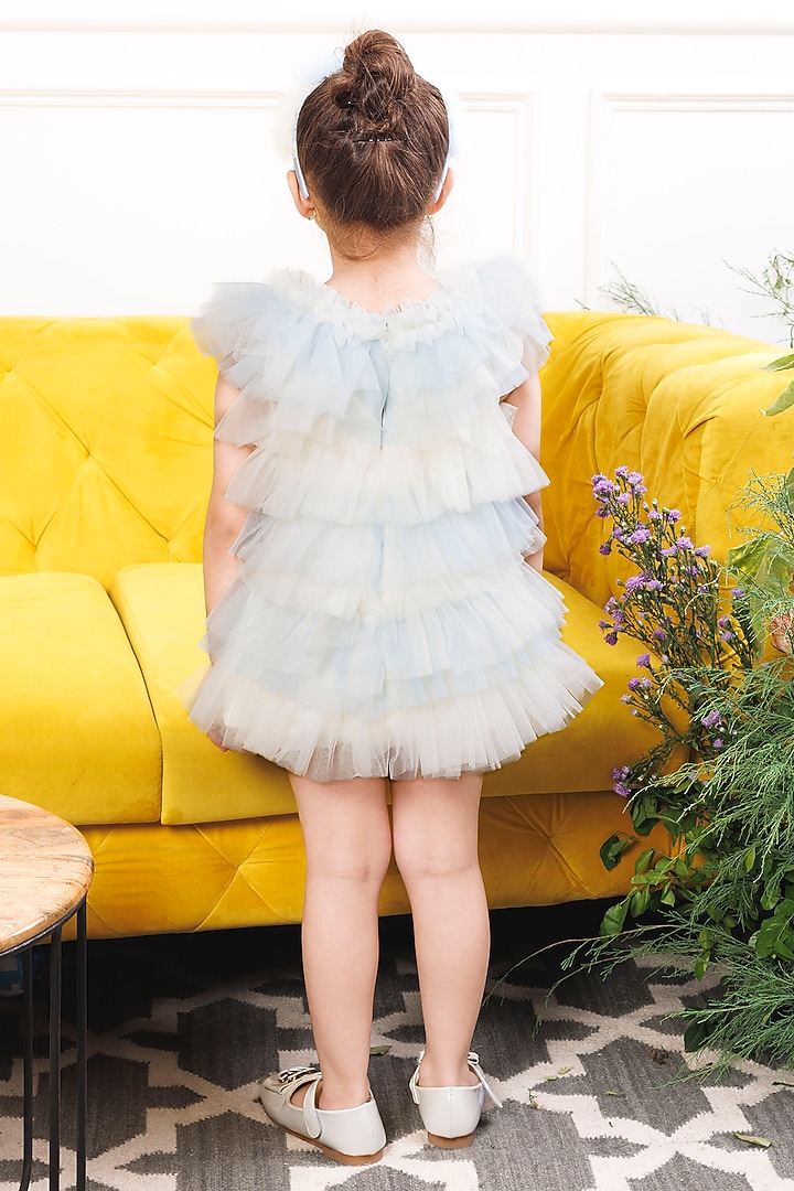 Blue Mesh & Satin Ruffled Dress For Girls by The Lush Affair at Pernia's Pop Up Shop