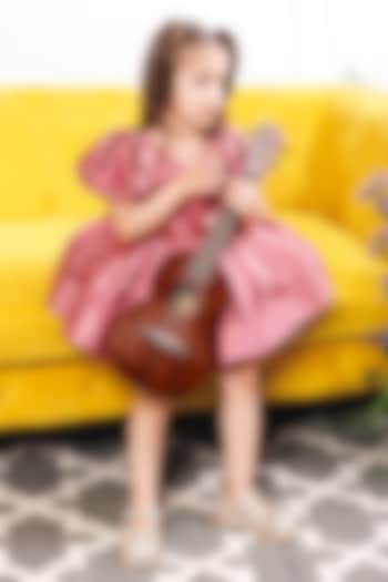 Pink Silk Satin Pearl Embellished Dress For Girls by The Lush Affair at Pernia's Pop Up Shop
